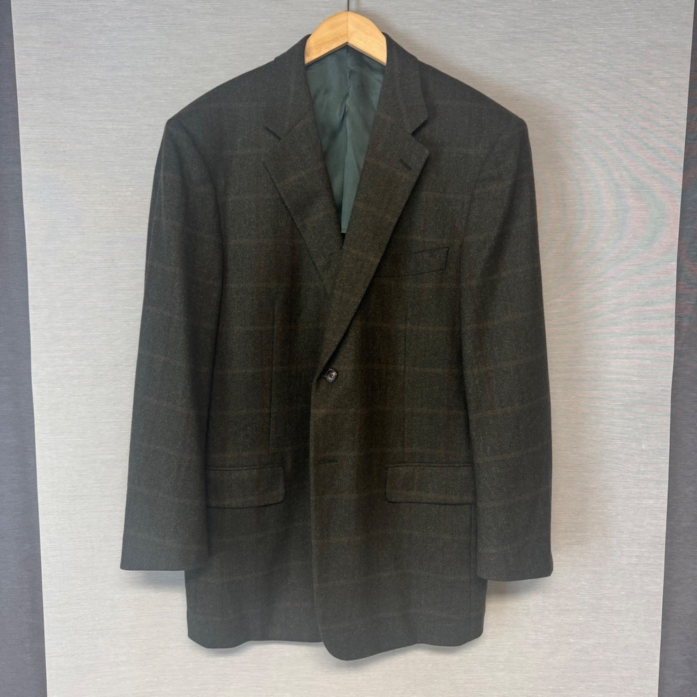 Belvest Wool Cashmere Green Plaid Blazer Sport Coat US 44 IT 54